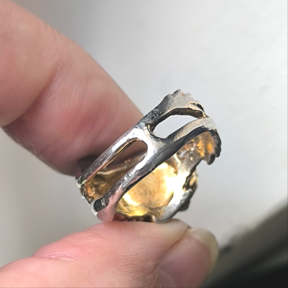 Natural Emeralds Yellow Gold Plated Solid White Gold Frog Ring - Picture 12 of 17